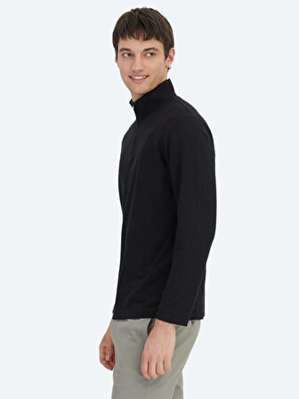 Siyah Fitilli Bisiklet Yaka T-Shirt
