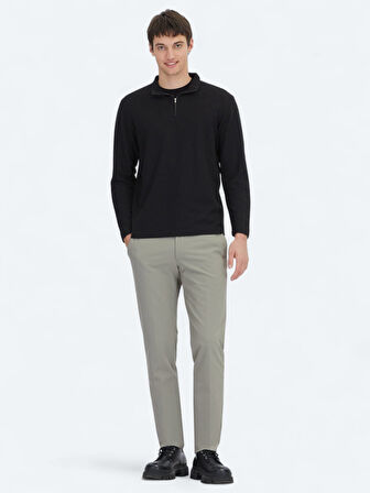 Siyah Fitilli Bisiklet Yaka T-Shirt