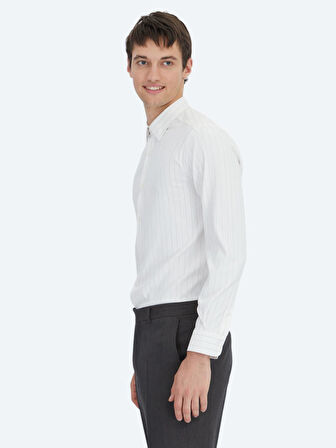 Vizon Çizgili Regular Fit Dokuma Spor Gömlek