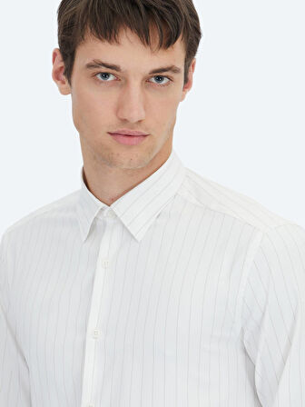 Vizon Çizgili Regular Fit Dokuma Spor Gömlek