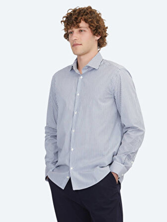 Beyaz Regular Fit Dokuma Klasik %100 Pamuk Gömlek