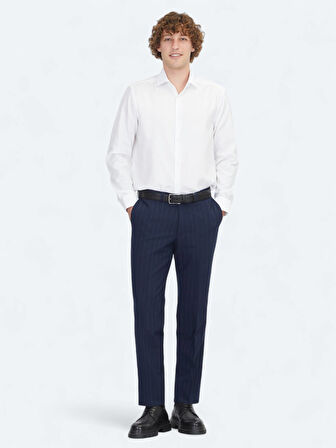 Beyaz Regular Fit Dokuma Klasik %100 Pamuk Gömlek