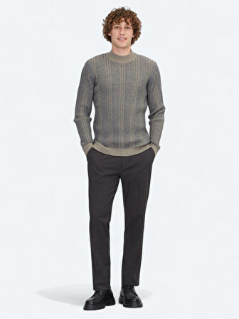 Vizon Bisiklet Yaka Jakarlı Yün Karışımlı Triko Kazak