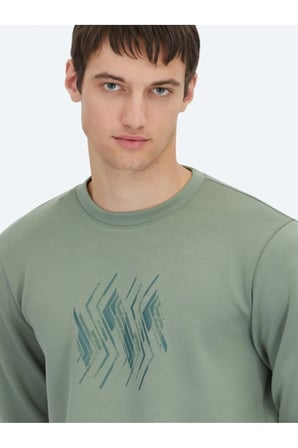Mint Bisiklet Yaka Desenli Sweatshırt