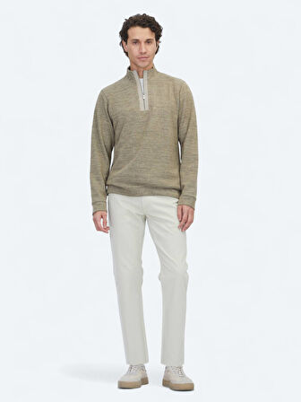 Vizon Dik Yaka Çizgili Sweatshırt