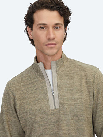 Vizon Dik Yaka Çizgili Sweatshırt