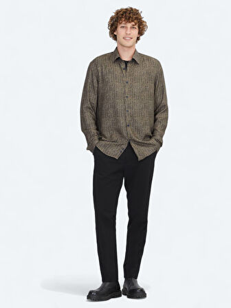 Kahverengi Çizgili Regular Fit Dokuma Casual %100 Pamuk Gömlek