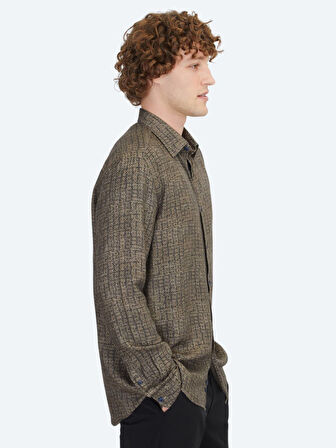 Kahverengi Çizgili Regular Fit Dokuma Casual %100 Pamuk Gömlek