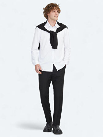 Beyaz Regular Fit Spor Pamuk Karışımlı Gömlek