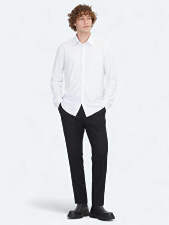 Beyaz Regular Fit Spor Pamuk Karışımlı Gömlek