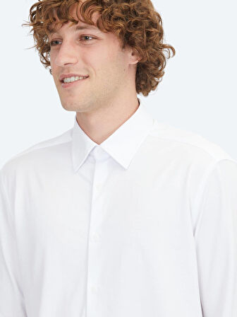 Beyaz Regular Fit Spor Pamuk Karışımlı Gömlek