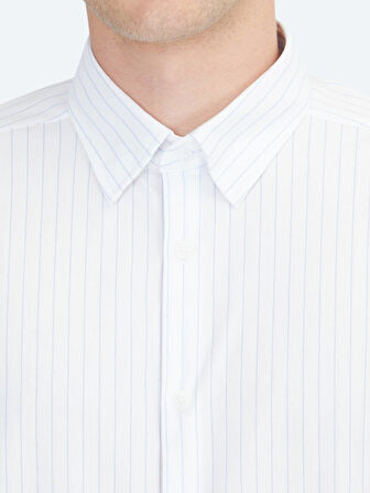 Mavi Çizgili Regular Fit Spor Pamuk Karışımlı Gömlek