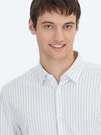 Lacivert Çizgili Regular Fit Spor Pamuk Karışımlı Gömlek