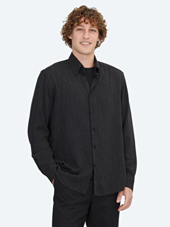 Siyah Regular Fit Dokuma Casual Gömlek