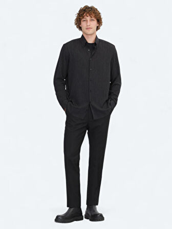 Siyah Regular Fit Dokuma Casual Gömlek