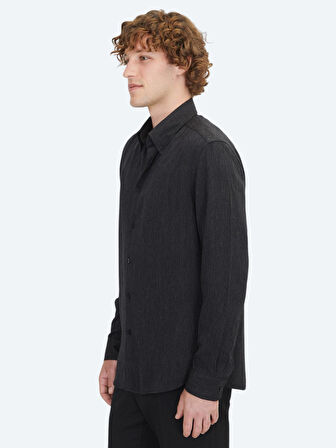 Siyah Regular Fit Dokuma Casual Gömlek