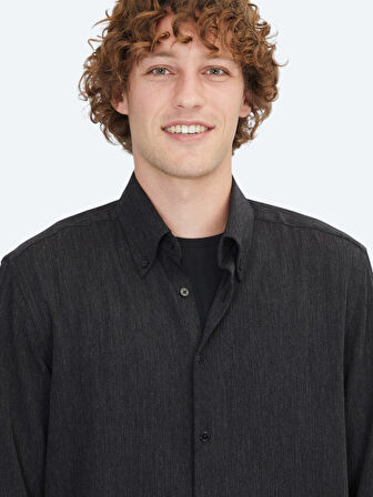 Siyah Regular Fit Dokuma Casual Gömlek