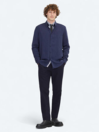 Lacivert Regular Fit Dokuma Casual Gömlek