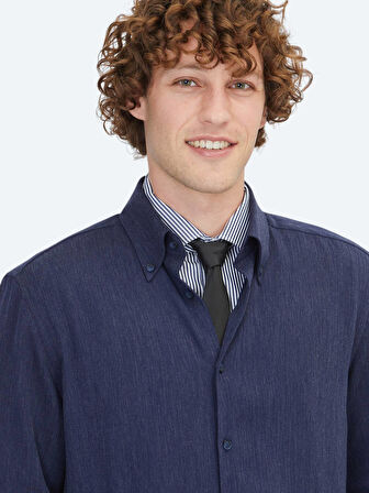 Lacivert Regular Fit Dokuma Casual Gömlek