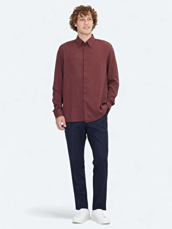 Bordo Regular Fit Dokuma Casual Gömlek