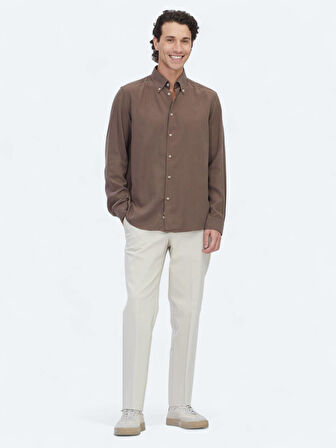 Kahverengi Regular Fit Dokuma Casual Pamuk Karışımlı Gömlek