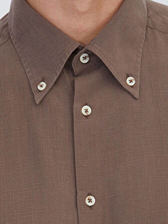 Kahverengi Regular Fit Dokuma Casual Pamuk Karışımlı Gömlek