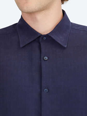 Lacivert Çizgili Regular Fit Dokuma Casual Gömlek