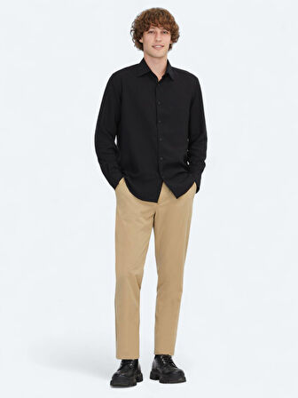 Siyah Çizgili Regular Fit Dokuma Casual Gömlek