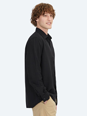 Siyah Çizgili Regular Fit Dokuma Casual Gömlek