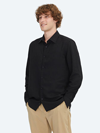 Siyah Çizgili Regular Fit Dokuma Casual Gömlek