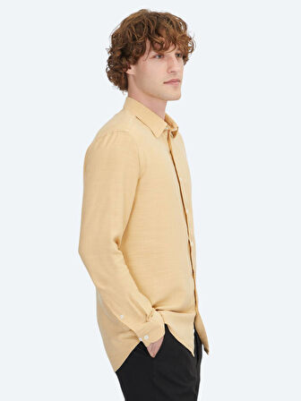 Safran Çizgili Regular Fit Dokuma Casual Gömlek