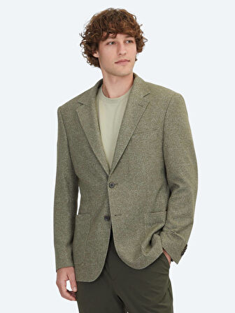 Haki Desenli Modern Fit Pamuk Karışımlı Örme Ceket