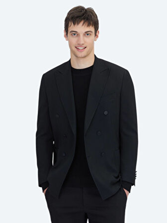 Siyah Çizgili Comfort Fit Ceket