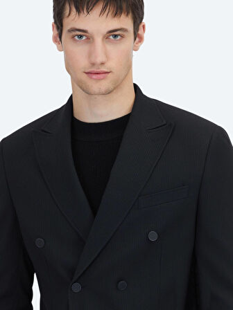 Siyah Çizgili Comfort Fit Ceket