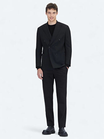 Siyah Çizgili Comfort Fit Ceket