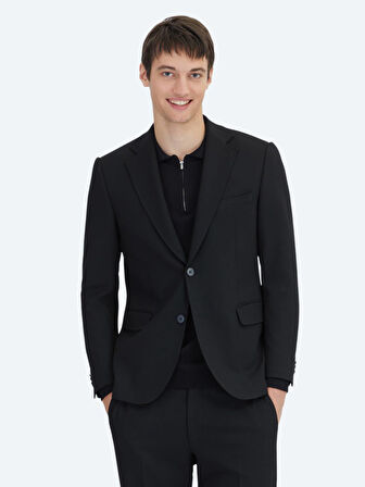 Siyah Çizgili Modern Fit Takım Elbise