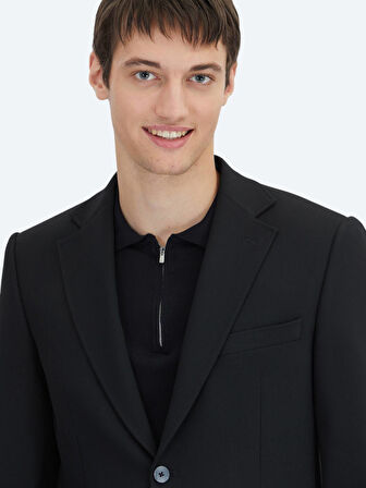 Siyah Çizgili Modern Fit Takım Elbise