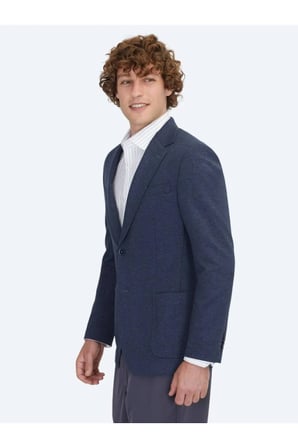 Mavi Çizgili Modern Fit Örme Ceket