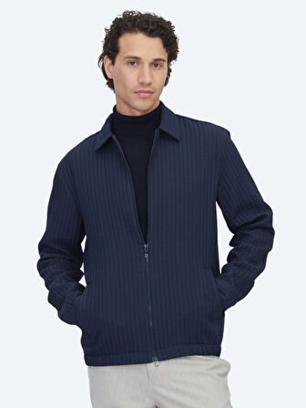 Lacivert Regular Fit Dokuma Overshırt