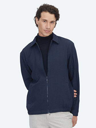 Lacivert Regular Fit Dokuma Overshırt