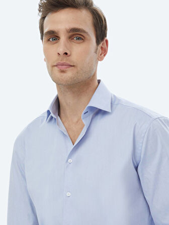 Mavi Düz Regular Fit Dokuma Klasik %100 Pamuk Gömlek