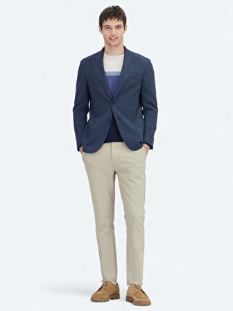 Koyu Lacivert Çizgili Modern Fit Ceket
