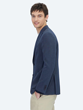 Koyu Lacivert Çizgili Modern Fit Ceket