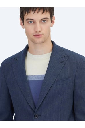 Koyu Lacivert Çizgili Modern Fit Ceket