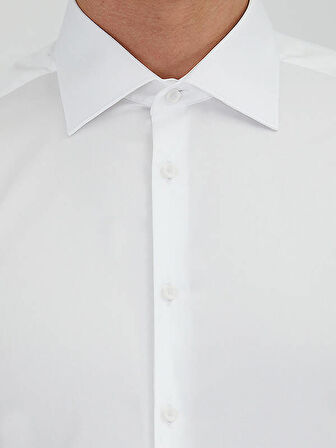 Beyaz Düz Slim Fit Dokuma Klasik %100 Pamuk Gömlek