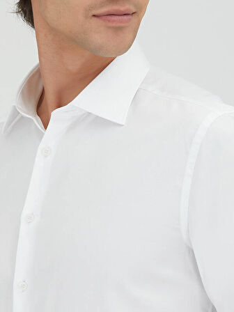 Beyaz Düz Slim Fit Dokuma Klasik %100 Pamuk Gömlek