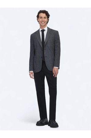 Siyah Kareli Modern Fit Pamuk Karışımlı Örme Ceket