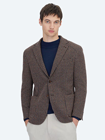 Lacivert Desenli Modern Fit Pamuk Karışımlı Örme Ceket