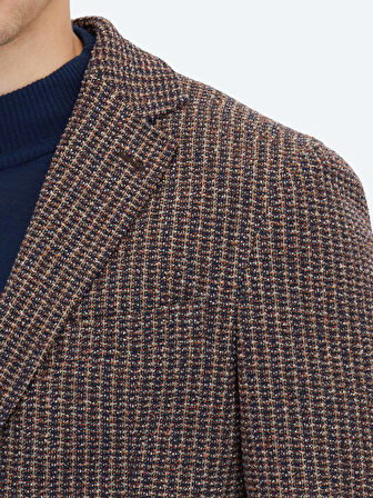 Lacivert Desenli Modern Fit Pamuk Karışımlı Örme Ceket