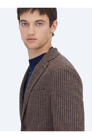 Lacivert Desenli Modern Fit Pamuk Karışımlı Örme Ceket